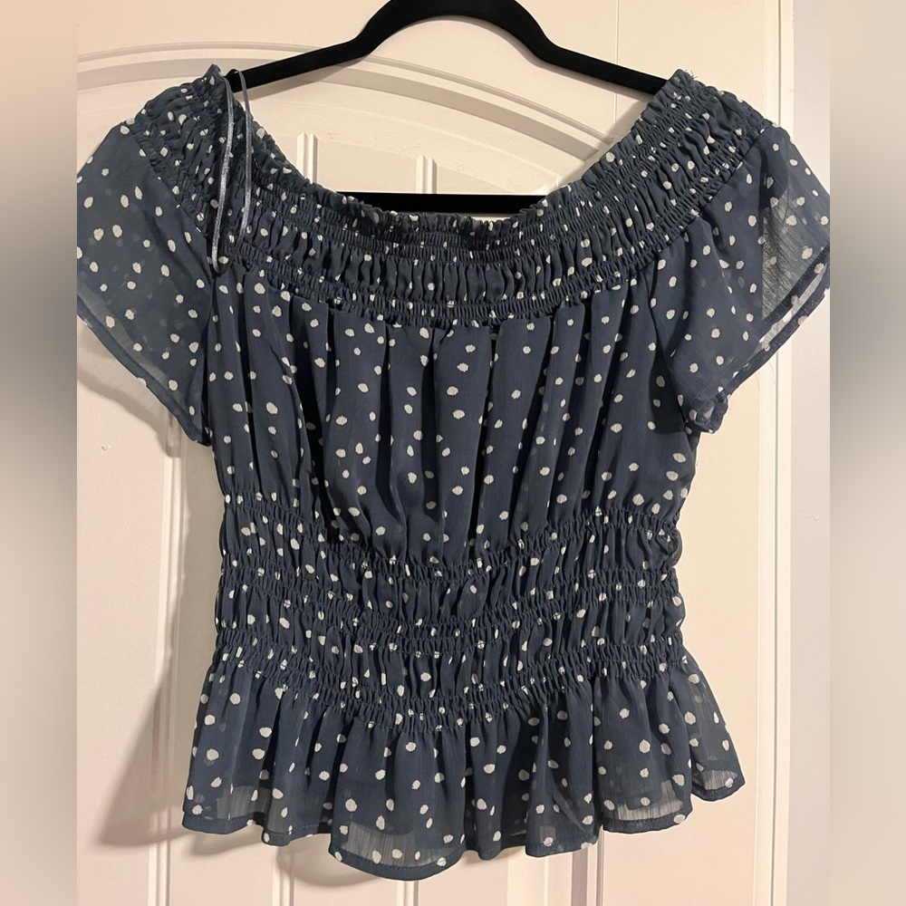 NWT Blue and white polka dot shirt